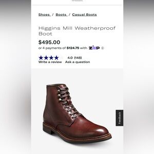 Allen Edmonds Higgins Mill Weatherproof Boots Size 10D Chili